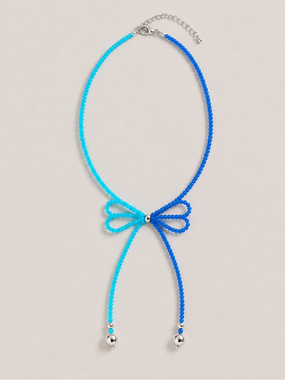 New! Colorful Blue Beaded Bow Necklace NWOT 5067